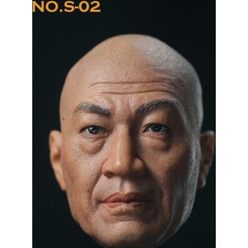 1/6 Scale S-02 Shi Zhaoqi Head Sculpt Chinese Bald Actor Head Carved Model Toys for 12 inches Male Action Figure Body