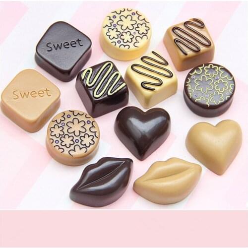 10Pcs/lot Simulation Cholocate Flat Back Resin Cabochon Heart Round Fake Food Embellishments for Scrapbooking DIY Accessories