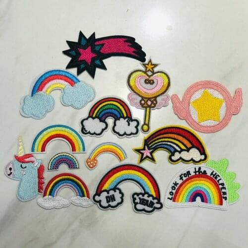 10pcs/lot Iron On Rainbow Stickers Embroidered Cartoon Patches for Kids Jeans bags Shoes Hats Pants Sewing Clothing Appliques