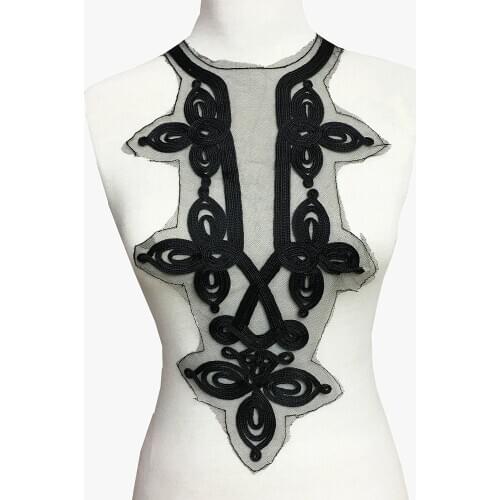 4pc Cord Embroidery V Neckline Lace Applique Appliques Patches For Clothing Guipure Patch Sewing Accessories Parches AC0912