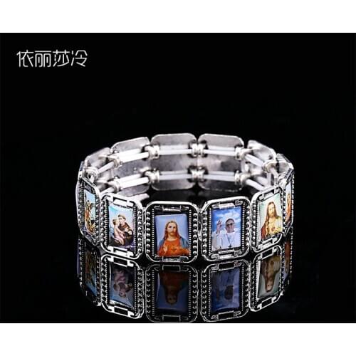 48 / Catholic Square Alloy Bracelet Cross Jesus Virgin Mary Holy Bracelet INRI Cross Jesus Cruz Bracelet Random Pictures