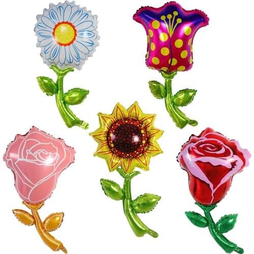 50pcs Sun Flower Pink Red Rose Flower Foil Balloons Birthday Party Wedding Valentines Day Decoration Air Globos Party Supplies