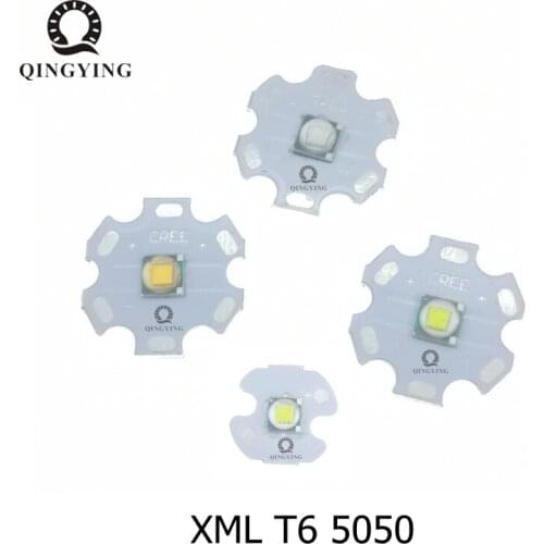 50PCS XML T6 LED Chip 5W-10W Cold White Warm White Blue Red Green UV 395nm LED Diodes With 16mm 20mm PCB For Replace Cree XM-L