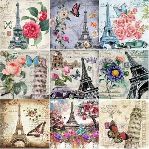 5D DIY Diamond Painting Full Square Round Drill Iron Tower Diamond Embroidery Flower Cross Stitch Crafts Manual Home Decor Gift