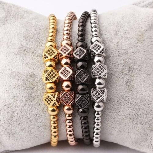 High Quality Stainless Steel Beads CZ Brass Charm Friendship Macrame Bracelet Men Women