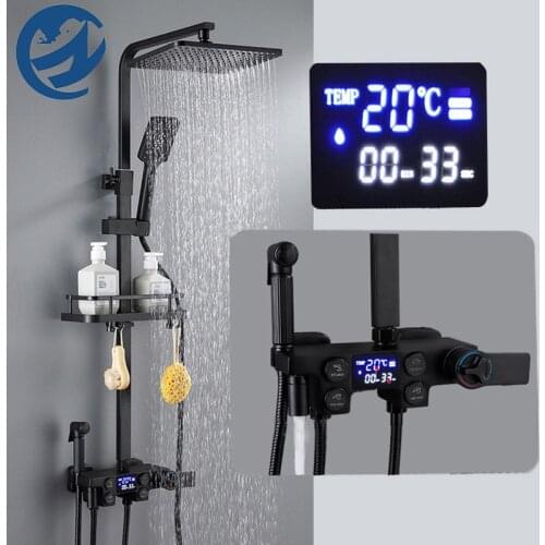 Black Brass Digital Display Shower Faucet Shower Mxer Crane Rain Shower Faucet Set Bath Faucet Rain Shower Set Height Adjustable