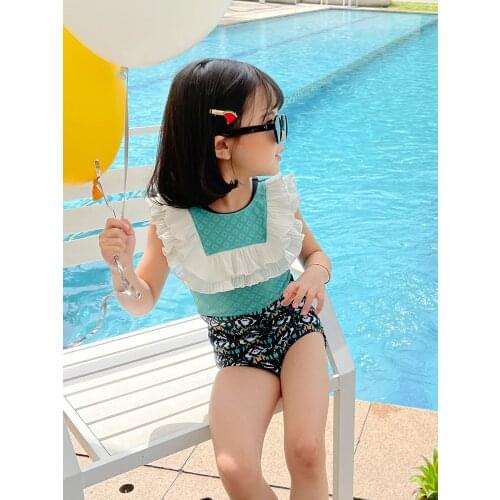 2021 Summer New 3-10 Years Children Sleeveless One Piece Swimsuit for Girls Sweet Quick Dry Breathable Toddler Girl Bathing Suit