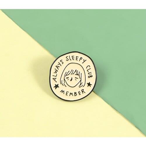 Enamel Pin Sleeping Club Round Brooch Backpack Clothes Metal Badge Lapel Pins Cute Pins Jewelry Gift For Friends Kids