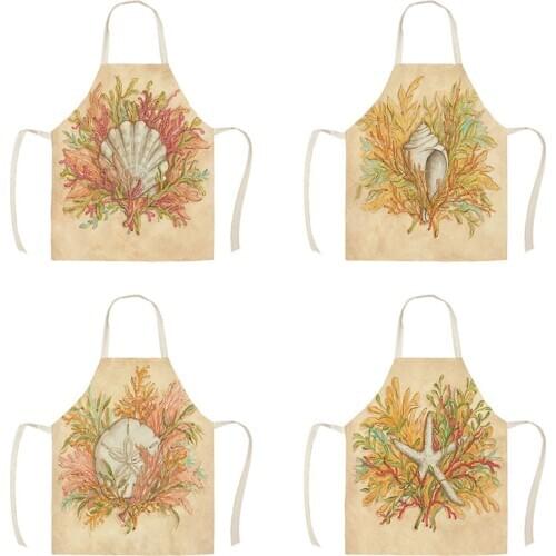Cotton linen Marine life Letter Aprons for Kitchen 53*65cm Cooking Baking Cleaning Accessories WQT105