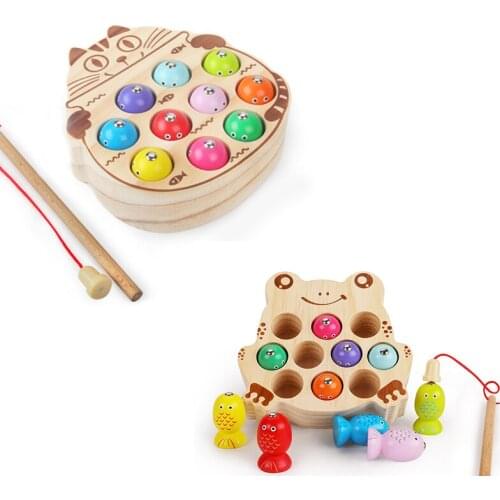 Early Childhood Education Cognitive Matching Wooden Magnetic Fishing Block Puzzle Catch Insect Game Toy Holiday Surprise Gifts