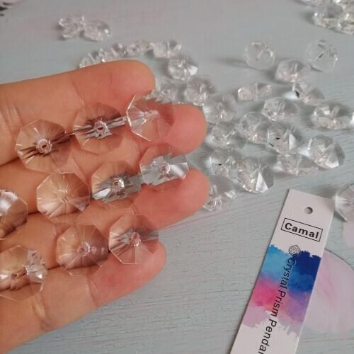 Camal 20pcs Clear 14mm (One Middle Hole) Crystal Octagonal Loose Beads Prisms Chandelier Lamp Part Accessories Centerpiece Decor