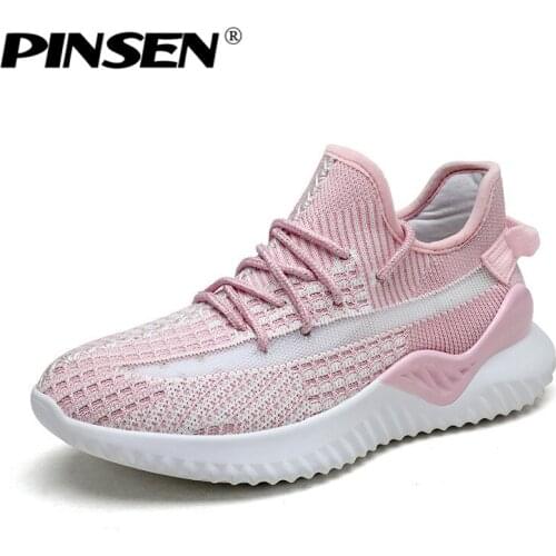 PINSEN 2020 Fashion Sneakers Women Flats Shoes Breathable Mesh Casual Shoes Woman Lace-up Comfortable Trainers Shoes for Women