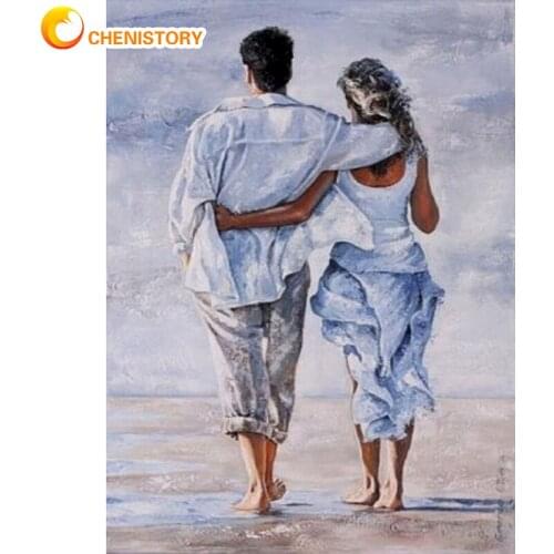 CHENISTORY 60x75cm Frame Diy Painting By Numbers Beach Lovers Figure Picture By Numbers Modern Wall Art Canvas For Diy Gift