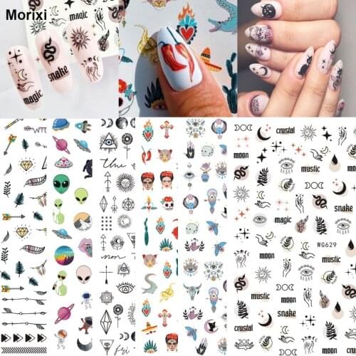 Starry star nail art sticker alien sun flowers feather star moon nail tips decoration self adhesive nail decals WG089