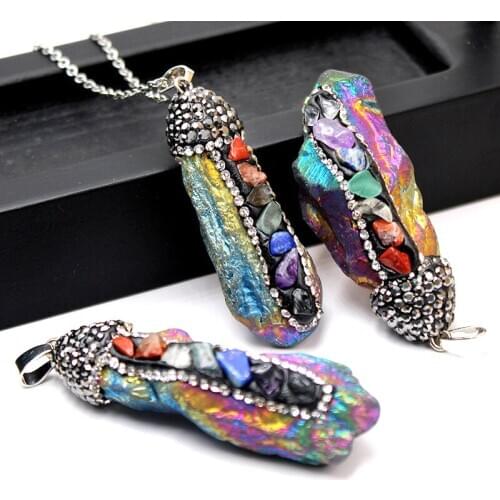 1PC Natural 7 Chakra Healing Crystal Energy Balance White Color Inlaid Zircon Stones Pendant For Men Women Jewelry Necklace