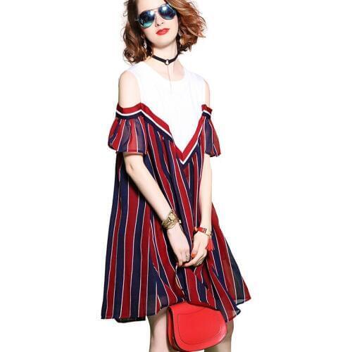 Maternity Clothes Fashion Summer chiffon stripe Dew shoulder Dress for Pregnant Pregnancy Loose Temperament Plus Size Clothes