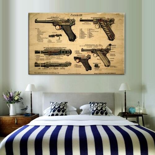 Blueprint Luger Pistol Patent Chart HD Printed Modern Art Poster Canvas Painting Wall Picture Home Decor Posters Prints Wall Art
