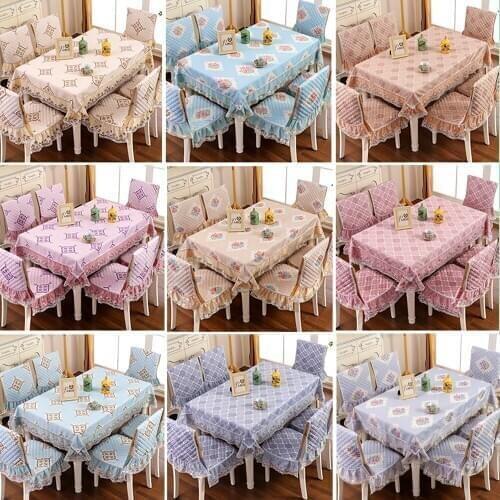 1PCS tablecloth 6PCS chair cover bundle sale High quality non-slip dining table cloth round rectangular table cover cushion
