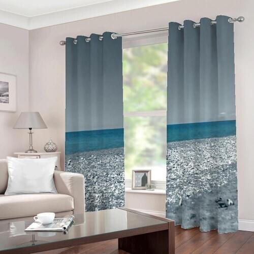 Modern Beautiful Seaside Gray Scenery Curtains For Living room Bedroom Sunshade Blackout Drapes Sets Customizable any size