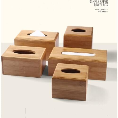 Modern Bamboo Tissue Box Holder Wooden Paper Napkin Cover Removable Paper Storage Case Home Car Office Home Kitchen Tissue Box