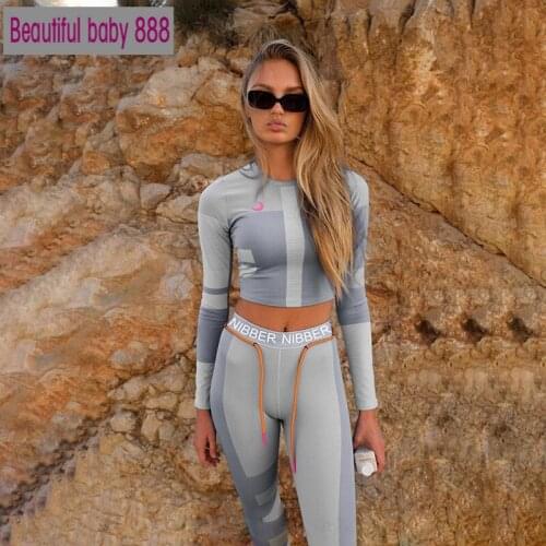 Meqeiss new Women sets 2 pieces Fitness print Tracksuit full tshirts elastic Long high waist skinny leggings Casual sportwear