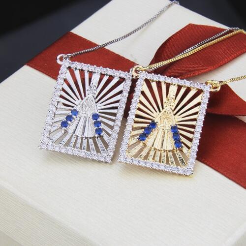 SUNSLL Fashion gold / Silver color copper cubic zircon Square religion necklace for women unique jewelry pendant necklace gifts