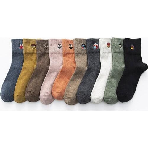 Spring cute Japanese Harajuku womens socks magic funny expression embroidered Korean style long socks female kawaii style gift