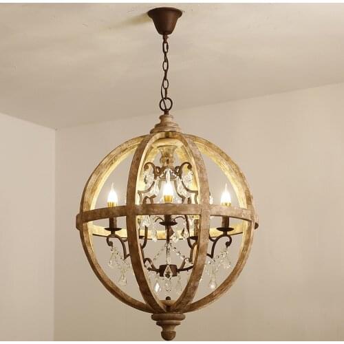 Vintage Chandelier Lights Dining Hanging Lamp Crystal Wood Kitchen Living Room Rustic Retro Sputnik Suspension Fixture