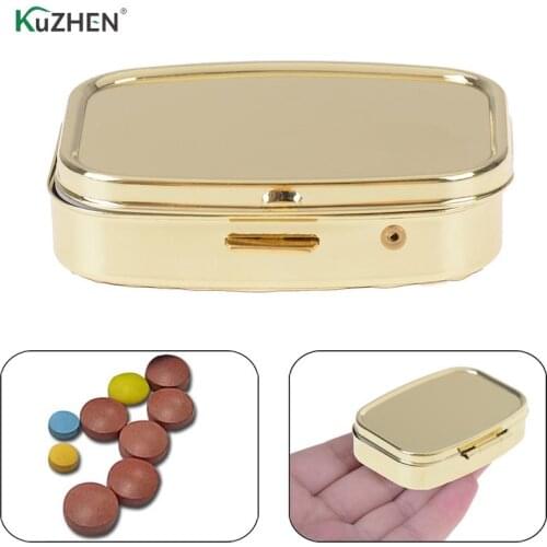 2 Grid Moistureproof Folding Medicine Holder Pill Storage Box Metal Rectangle Waterproof Sterile Package Box