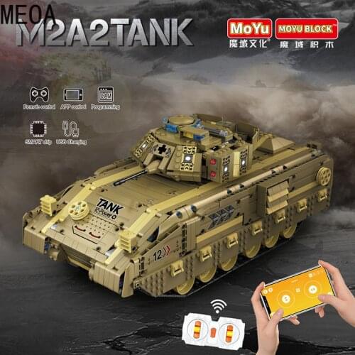 1763PCS Military M2A2 Infantry Armored Tank APP Remote Control High-tech Building Blocks Main Battle Tank Bricks Kids Toys Gifts