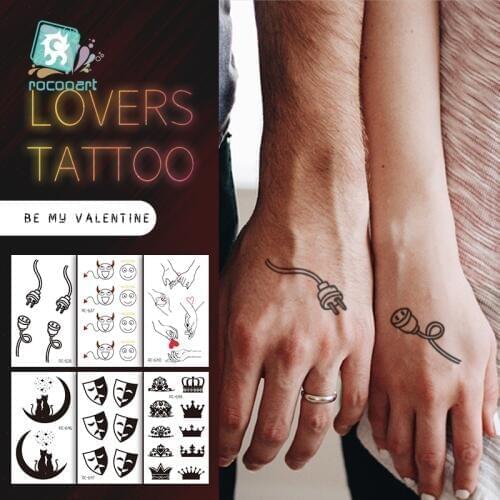 2020 Couple Temporary Tattoos Fashion Cool Body Art Beauty Makeup Valentines Day Tattoo Waterproof Hand Fake Tatoo 10.5x6cm
