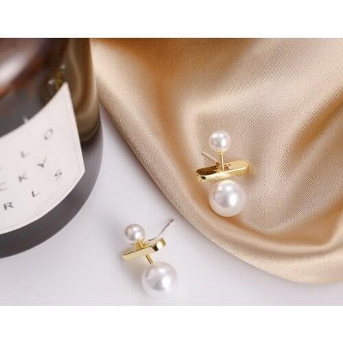 S925 Needle Korea Design Stud Earrings Metal Geometric Irregular Circle Teardrop Simulated Pearl Earrings for Women Girl Gift