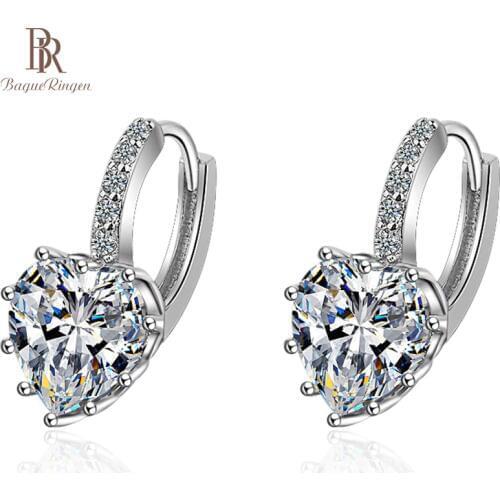 Bague Ringen Real 100% 925 Sterling Silver Earrings for Women With Zircon Shiny stone Female Dating Anniversary Jewelry Gift