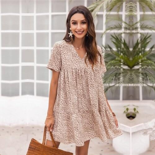 New Ladies Dot Print Summer Dress Women Loose Sexy Ruffles Short V Neck Casual Elegant Sundress Women Mini Dress Female Vestidos