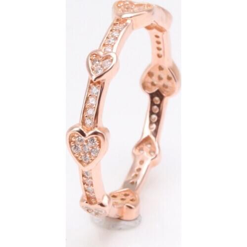 100% 925 Sterling Silver Pan Ring New Heart To Heart Rose Gold Attractive Heart Ring For Women Wedding Party Fashion Jewelry