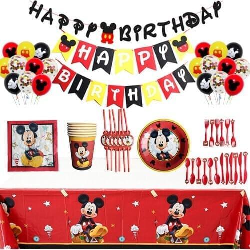 115pc-set Mickey Mouse Theme Cutlery Kids Party Decoration Birthday Party Baby Bath Cup Plate Ballon Party Supplies Dinner sets