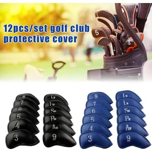 12Pcs Portable PU Golf Club Iron Head Covers Protector Golfs Head Cover Set
