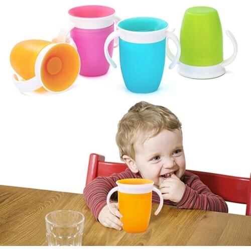 360 Baby Cups Can Be Rotated with Double Handle Flip Lid Leakproof Magic Cup Baby Learning Drinking Cup Child Water Cup 240ML