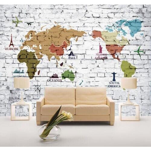 HD Vintage 3d Bricks Wallpaper of World Map Papel 5d Wall Mural for Living Room Sofa Background 8d Photo Mural 3d Wall Fresco