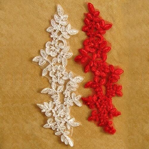 4 Pieces Red White Lace Applique Flower Ganza Lace Fabric Decoration For Garment Accessories Sew On Cloth DIY Craft