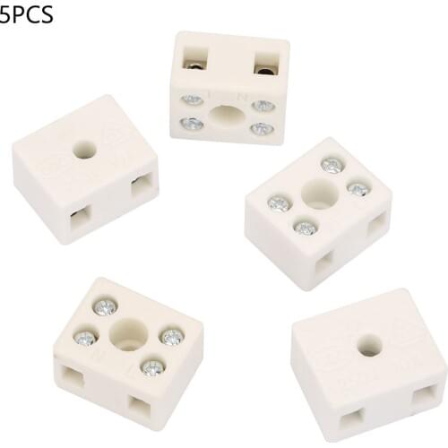 5Pcs High Quality Wire Connector 2 Position 5 Hole Ceramic Wiring Terminal Block Wire Connector