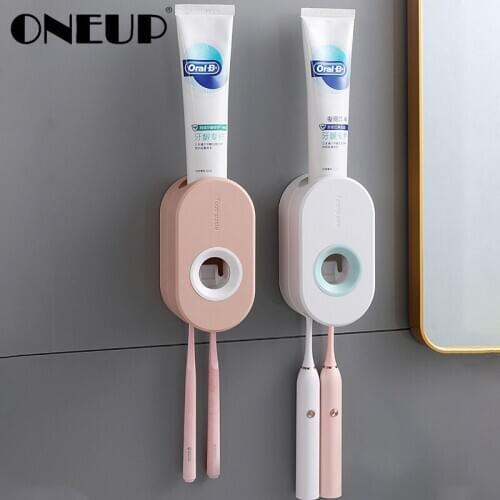 ONEUP Punch-free Automatic Toothpaste Squeezer Dispenser With Toothbrush Holder Portable Extruder Shelf WC Bathroom Accessories