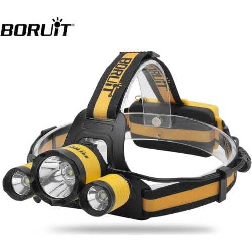 BORUiT RJ-3000Plus T6 LED Powerful Headlamp 3000LM 4-Mode Headlight Rechargeable 18650 Waterproof Head Torch for Camping Hunting