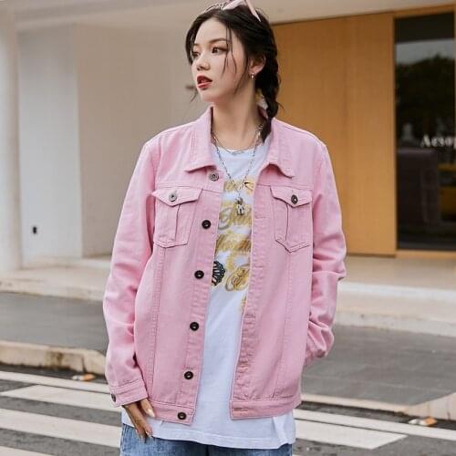 GUUZYUVIZ Autumn Pink Ladies Denim Winter Long Coats Loose Plus Size Denim Jecket Women