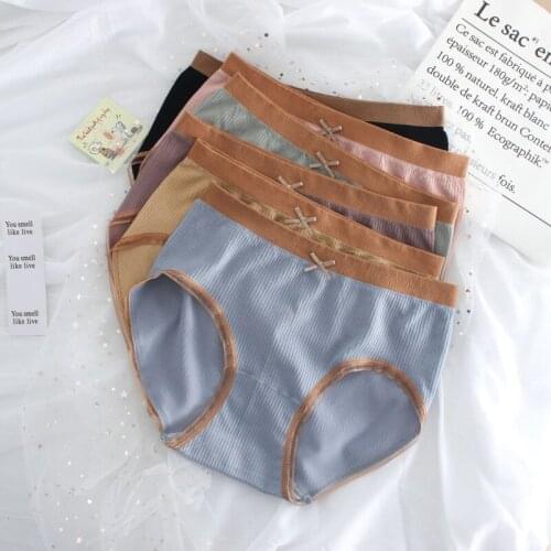 Cotton Underwear For Women Low Waist Lingerie Sexy Chiffon Seamless Transparent Coast Lace Bow Breathable Traceless Solid Briefs