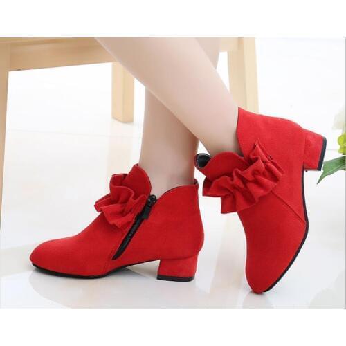 Girls classic High heel booties Spring Autumn Suede Leather Children Boots Fashion Toddler Kids Boots Warm Winter Boots