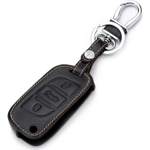 Leather Car Key Case For Peugeot 207 307 308 For Citroen C2 C3 C4 C5 C6 C8 3 Buttons Folding Remote Fob Shell Cover Protector