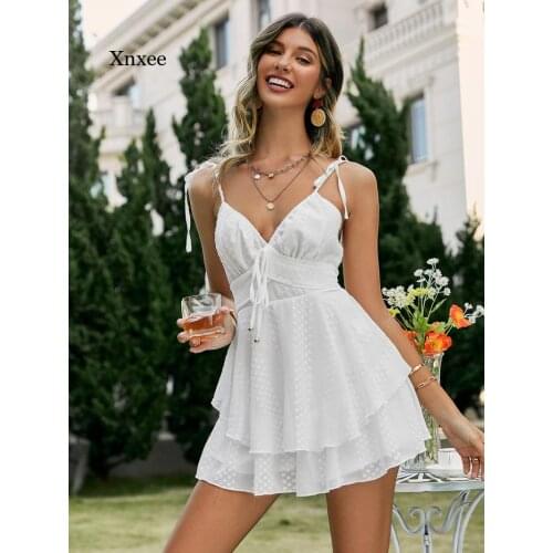 Summer Jumpsuits for Women Lattice Ruffles Jumpsuit Sexy Woven Jumpsuits &rompers Bodysuit Overalls Romper Womens Body Suit