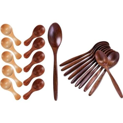 1 Set 8 X 3.2Cm Small Wooden Spoons Mini Seasoning & 10 Pcs 18.5Cm Wooden Spoons,Wood Soup Spoon Set