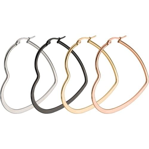 AsJerlya Fashion Women Stainless Steel Heart Hoop Earrings Punk Big Love Simple Earring Gold Silver Color For Wholesale Jewelry